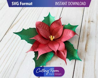 Poinsettia Flower Christmas Holiday 3D Flower Decoration - Digital Download SVG
