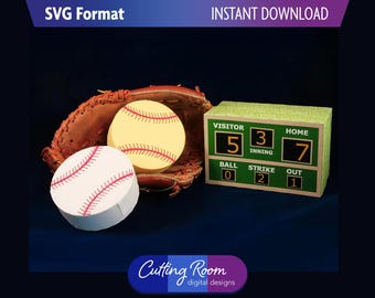 Baseball & Scoreboard 3D Geschenkkartenhalter SVG Bundle - Benutzerdefinierte Softball Gunst - Leckerli Box Vorlagen für Trainer, Mama oder Papa - Digitaler Download