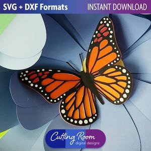Papier cartonné en couches, décoration de papillon monarque - téléchargement numérique SVG et DXF