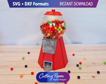Large Gumball Machine Candy Holder SVG & DXF Template - Layered Paper Table Centerpiece Cut File - Digital Download