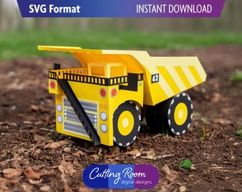 SVG-sjabloon 3D-kiepwagen - Papercraft-mijnvoertuigmodel - DIY bouwfeestdecor & middelpunt - digitale download