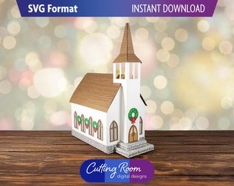 Christmas Village - Prairie Church Holiday Decoration - Digital Download SVG