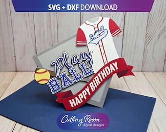 Softball Jersey Grußkarte SVG DXF Grußkarte - mit Umschlag - Individuell geschichtetes Papierkunst-Geburtstagsgeschenk - Digital Download