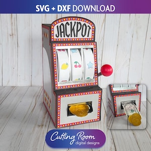 3D Spielautomat Tischdekoration SVG DXF Vorlage - DIY Las Vegas Hochzeitsgeschenk & Kasino Jackpot Geldhalter Geschenkbox - Digital Download