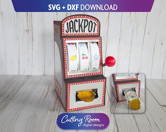 3D Slot Machine Table Centerpiece SVG DXF Template - DIY Las Vegas Wedding Present & Casino Jackpot Money Holder Gift Box - Digital Download