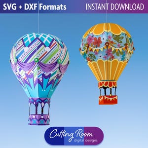 Hängende 3D Heißluftballon SVG DXF Vorlagen - Papier Wimpelkette & Krone Schnittdateien - Abschlussfeier, Ruhestand, Geburtstag - Digital Download