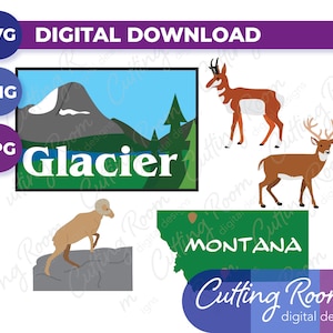 Montana National Park Map and Scrapbook Title Embellishments - SVG/PNG/JPG - Descarga digital