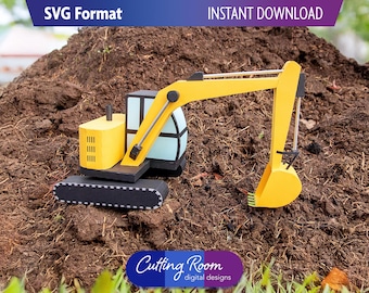 3D Excavator SVG Template - DIY Digger Model Papercraft - Construction Vehicle Party Decor & Centerpiece - Digital Download