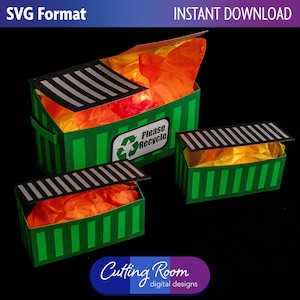 3D Mülltonne Geschenk & Favor Box SVG - Vorlage für Lustigen Mülleimer auf Feuer Papier Herzstück - Garbage Recycling Bin Treat - Digital Download