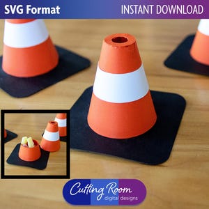 Szablon 3D Traffic Cone Favor Box SVG - Uchwyt na smakołyki na imprezę budowlaną - Miniaturowe pudełko na prezenty i cukierki z papieru - Pobieranie cyfrowe
