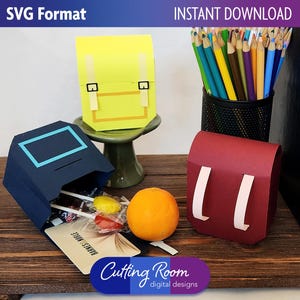 3D-rugzakgeschenkdoos voor cadeaubonnen en zoete lekkernijen - geweldig cadeau-idee voor leraar waardering - digitale download SVG