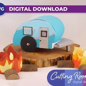 RV Camper Gift Card Holder and Campfire Tealight Holder - Digital Download SVG