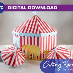 Circus Tent Party Decoration Gift Box with Silhouettes - Digital Download SVG