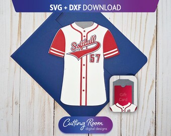 Softball Jersey Geschenkkartenhalter SVG DXF Vorlage - Inklusive Umschlag - Benutzerdefiniertes Schichtpapier Geschenk für Trainer, Vater oder Mutter - Digitaler Download