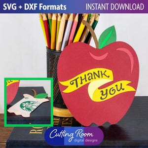 Apfelförmiger Geschenkkartenhalter SVG und DXF mit Dankesbanner - mit Apple Core Design - Digital Download