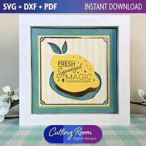 Caja decorativa de limones de estilo moderno de mediados de siglo (SVG, DXF, PDF) - Arte de pared y marco 3D en capas para cocina - Decoración retro con cítricos recién exprimidos - Descarga digital