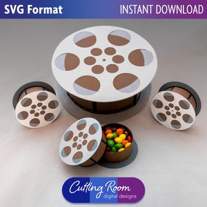 Rolo de filme vintage 3D SVG - Caixas de presentes, guloseimas e doces - Papel artesanal da velha Hollywood - Download digital