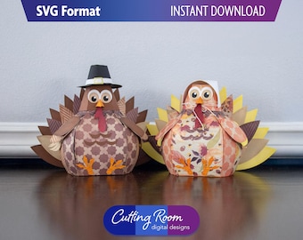 3D Thanksgiving Pilgrim Turkey Paper Craft SVG - Gift & Favor Box Templates - Fall Table Centerpiece and Party Decor - Digital Download