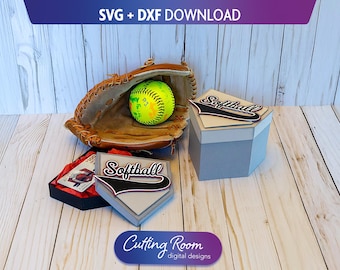 3D Softball Home Plate Geschenkbox und Kartenhalter SVG & DXF Vorlage - enthält Box für Softball - Digitaler Download
