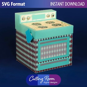 Ofen Cupcake Box SVG Vorlage - 3D Retro Herd Geschenk Kartenhalter - Weihnachtsplätzchen Papierhandwerk Bäckerei Boxen - Digital Download