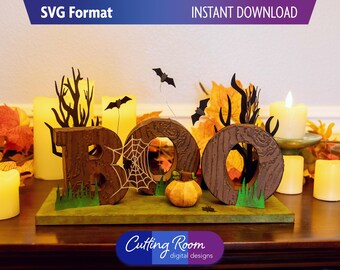 Haunting Halloween Mantel SVG Template Decoration - Ghostly BOO Sign - Digital Download