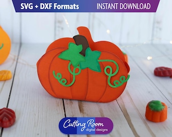 3D Pumpkin Favor Box SVG & DXF Template - Paper Halloween Candy, Treat, and Snack Boxes - Fall Gift and Party Decor - Digital Download