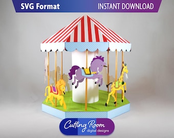 3D Carousel SVG Party Decor Table Centerpiece - Circus Carnival Birthday and Baby Shower - Digital Download