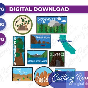 Kalifornien National Park Karte und Scrapbook Titel Verzierungen SVG/PNG/JPG - Digitaler Download