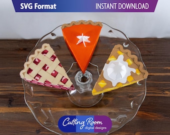 Mini Pie Slice Gift Box SVG Bundle - 3D Pumpkin, Cherry, and Apple Pie Paper Templates - Thanksgiving Favors & Treats - Digital Download