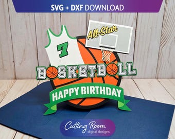 Basketball Greeting Card SVG DXF Template - Envelope Included - Custom Sports Birthday Paper Craft for Kids, Mom and Dad - Digital Download