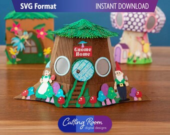 Groovy Gardener Tree Stump Tealight Fairy and Gnome House - Digital Download - SVG