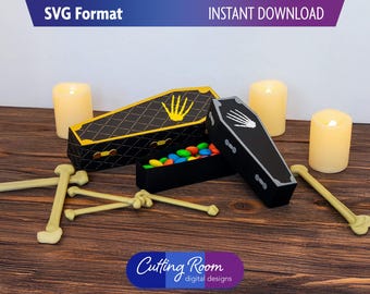 3D Creepy Coffin Favor Box SVG Template - Paper Craft Halloween Treat Casket - Macabre Gift for Spooky Season - Digital Download
