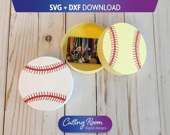 Baseball Softball Geschenkbox & Kartenhalter SVG DXF Vorlage - Größenverstellbare Leckerli-Box - Nur Ball Box Schnittdatei - Digital Download