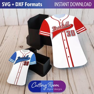 Paquete de plantillas de caja de regalo y portatarjetas con diseño de camiseta de béisbol en formato SVG y DXF - Cajas de obsequios y regalos 3D para entrenadores - Descarga digital