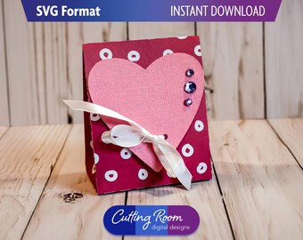 Single Heart Mini Treat Bag Valentines Gift Bag 3.75 inches tall - Digital Download SVG