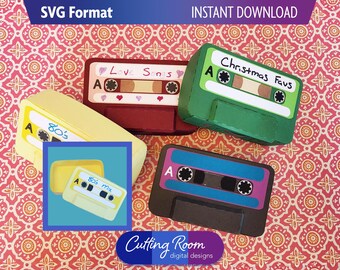 3D Cassette Tape Gift Card Holder Box SVG - 80s Party Favor & Decor - Retro Mix Tape Treat Paper Craft Template - Digital Download