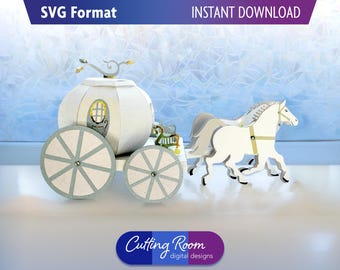3Dシンデレラの馬車切り絵テンプレート（デジタルダウンロード