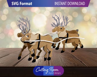 Santa&#39;s Sleigh and 8 Tiny Reindeer Candy Holder Christmas Decoration - Digital Download SVG