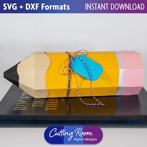 3D-potlood geschenkdoos SVG-sjabloon - Paper Craft Treat Box - voor waardering leraar en schoolhoofd, terug naar school, bedankt - digitale download