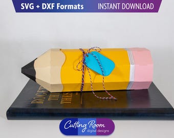 3D Pencil Gift Box SVG DXF Template - Treat Box for Teacher & Principal Appreciation, Back to School, Thank You - Digital Download