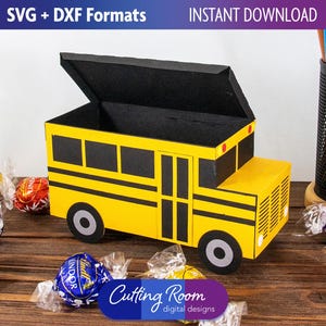 3D Szkolny Autobus SVG i DXF Papierowy Prezent i Pudełko na Słodycze - DIY Nauczyciel, Kierowca Autobusu i Dyrektor Podziękowania - Pobieranie Cyfrowe