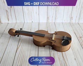 3D Violin, Cello, Fiddle Gift Box SVG and DXF Template - Cardstock Craft for Music Enthusiasts & Special Occasions - Digital Download