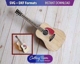 3D Acoustic Guitar Gift Box SVG DXF Template - Layered Paper Gift for Country Music Fan - Ukulele Shaped Musician Favor - Digital Download