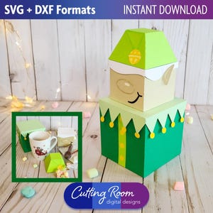Santa's Elf Tiered Gift Box Trio SVG DXF Template Set - Stacking Layered Paper Christmas & Holiday Gift Wrap - Digital Download