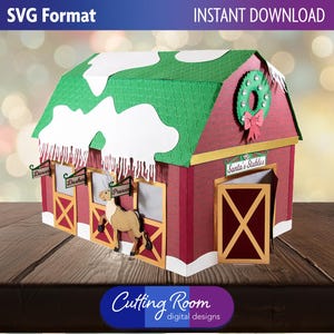 Santa&#39;s Reindeer Stables Christmas Village Barn Luminary - Digital Download SVG