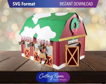 Santa's Reindeer Stables Christmas Village Barn Luminary - Digital Download SVG