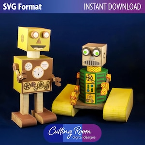 Rollende en staande robots papierdecor - digitale download SVG