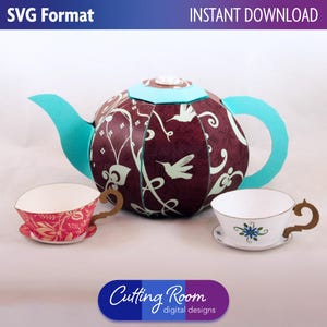 Coffret service à thé 3D - téléchargement numérique SVG