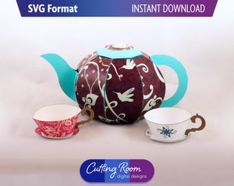 Tea Set 3D Box - Digital Download SVG