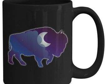 Night Sky Buffalo Bison Moon Coffee Mug Gift